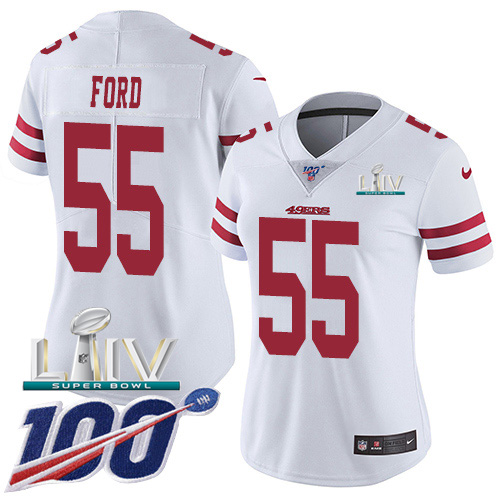 San Francisco 49ers Nike #55 Dee Ford White Super Bowl LIV 2020 Women Stitched NFL 100th Season Vapor Limited Jersey->youth nfl jersey->Youth Jersey